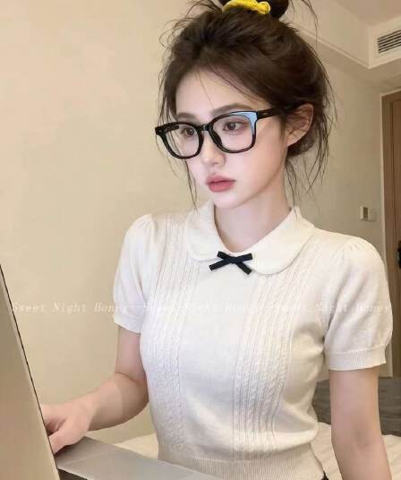 고급 센스 회색 니트 반팔 여성 여름 출퇴근 다용도 연령 감소 맨위 티셔츠 루즈핏 패션