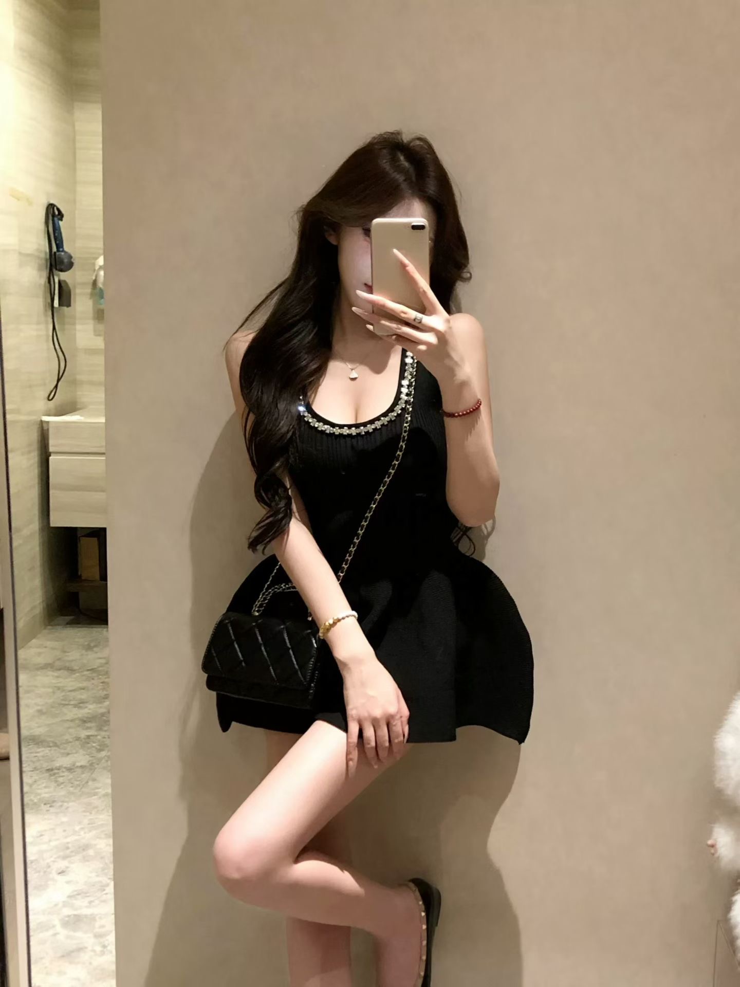작은 샤넬 스타일 여성 드레스 여름 천 골드 명문 여성 세련된 니트 원피스 무거운 작업 다이아몬드 세팅 고유 한 아름다운 슈퍼 잘 생긴 치마