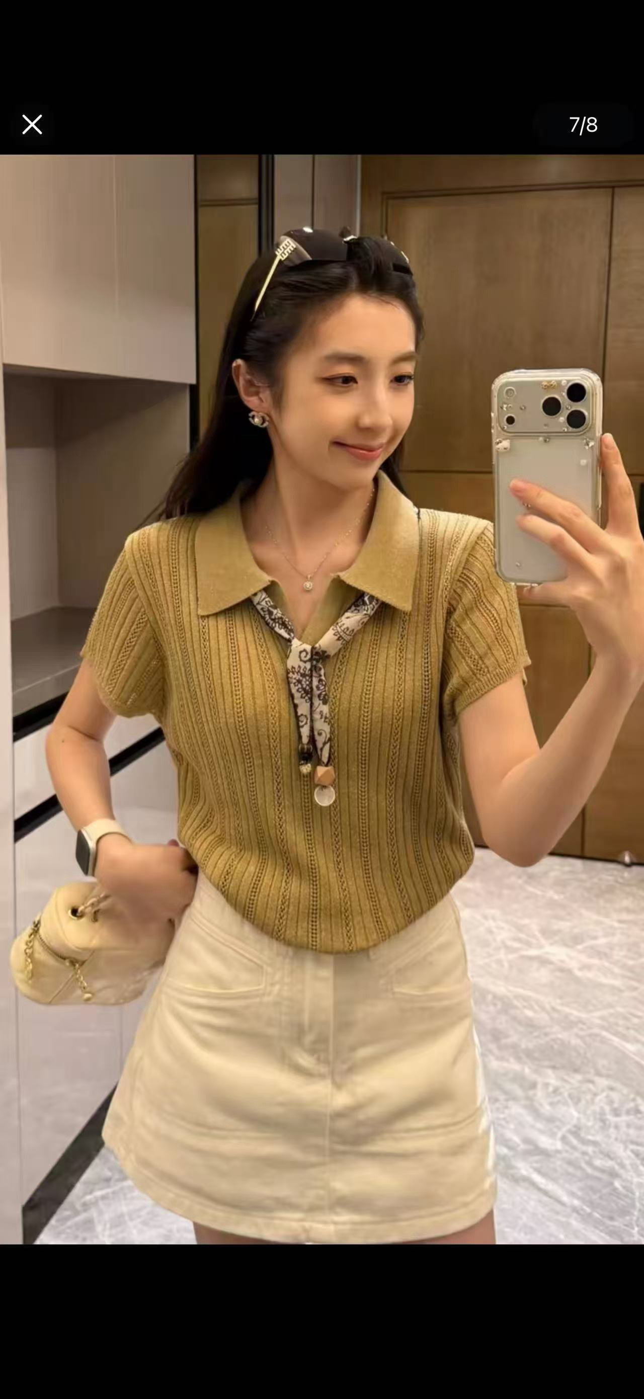 홀로우 아웃 얼음 실크 아마 니트 스웨터 반팔 여름 폴로 칼라 품격 POLO 칼라 레이스업 오래된 돈 바람 맨위 여성 작은 셔츠