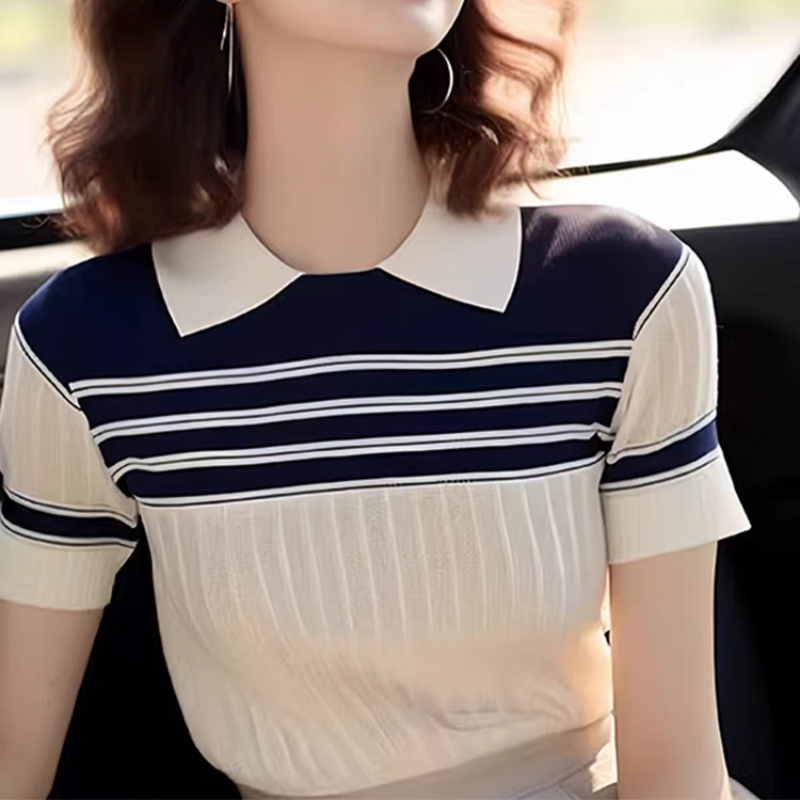 2026 봄 가을 여름 외국 가스 고유 한 Chic 맨위 품격 고급 센스 슈퍼 잘 생긴 스트라이프 POLO 셔츠 반팔