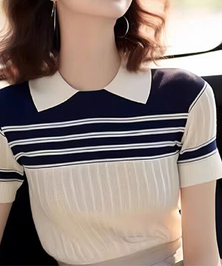 2026 봄 가을 여름 외국 가스 고유 한 Chic 맨위 품격 고급 센스 슈퍼 잘 생긴 스트라이프 POLO 셔츠 반팔