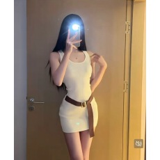 批发<b class='q'>两件套</b>配腰带针织背心连衣裙女2026春夏新款性感修身包臀吊带裙子