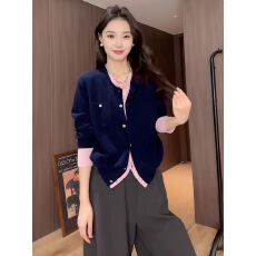 批发<b class='q'>大码</b>女装假两件拼接长袖毛衣针织开衫秋季微胖mm宽松显瘦外穿上衣