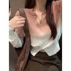 批发v领渐变<b class='q'>针织</b>衫上衣秋冬设计感短款显瘦打底外穿长袖毛衣