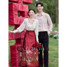批发红色马面<b class='q'>裙</b>套装2025新款新娘订婚礼服上衣敬酒服小个子汉服婚服女