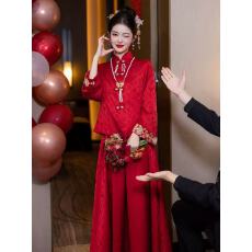批发孕妇<b class='q'>敬酒</b>服结婚当天新娘便装红色中式大码胖mm订婚秀禾<b class='q'>礼服</b>裙秋冬