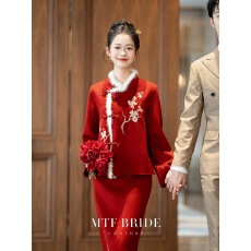 批发满庭芳新中式红色国风套装2025新款新娘结婚<b class='q'>敬酒</b>服订婚<b class='q'>礼服</b>两件套