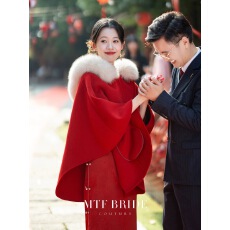 批发满庭芳【深情】<b class='q'>红色</b>毛呢外套小个子气质优雅羊毛大衣旗袍礼服外搭