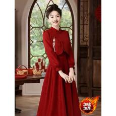 批发红色<b class='q'>敬酒</b><b class='q'>服</b>新娘套装2025新款秋冬季中式旗袍加绒厚订<b class='q'>婚礼</b>裙