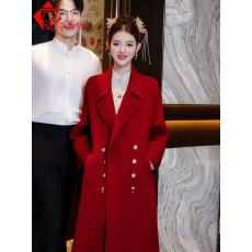 批发红色大衣敬酒服新中式上衣秋<b class='q'>冬</b>小个子新娘结婚羊毛外套订婚服