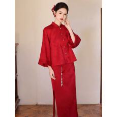 批发新中式订婚旗袍两件套<b class='q'>敬酒</b><b class='q'>服</b>新娘高级感2025新款回门出阁礼<b class='q'>服</b>裙