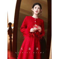 批发红色绝美订婚<b class='q'>礼服</b>裙 新款新娘复古中式<b class='q'>敬酒</b>服套装