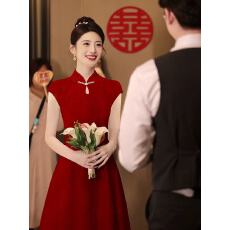 批发新中式高端大气红色旗袍敬酒服2026新款新娘结婚小个子订婚礼服<b class='q'>裙</b>