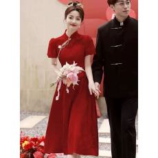 批发中国红宴会出阁婚服敬酒服女夏季新中式<b class='q'>新娘</b>订婚结婚镂空便装<b class='q'>礼服</b>