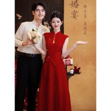 批发新中式端庄大气国风改良套装<b class='q'>旗袍</b>订婚礼服<b class='q'>新娘</b>结婚回门红色敬酒服