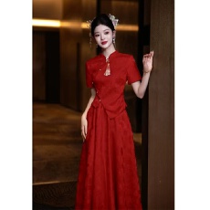 批发新中式<b class='q'>旗袍</b>改良敬酒服2026新款酒红色<b class='q'>新娘</b>结婚晚礼服订婚连衣裙女