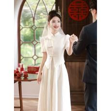 批发白色订婚旗袍礼服<b class='q'>裙</b>女夏季连衣<b class='q'>裙</b>敬酒服新中式登记领证小白<b class='q'>裙</b>绝美