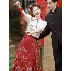 批发马面<b class='q'>裙</b>婚服敬酒服新娘2026新款小个子新中式红色订婚礼服回门便装