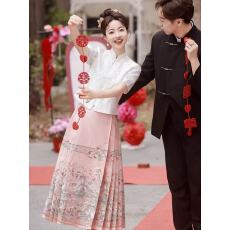 批发粉色马面裙婚服<b class='q'>敬酒</b>服套装女夏季新中式订婚<b class='q'>礼服</b>裙两件套