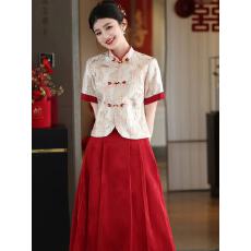 批发新中式大码胖mm订婚礼服年轻款<b class='q'>旗袍</b>孕妇秀禾服出阁宴<b class='q'>新娘</b>敬酒服夏
