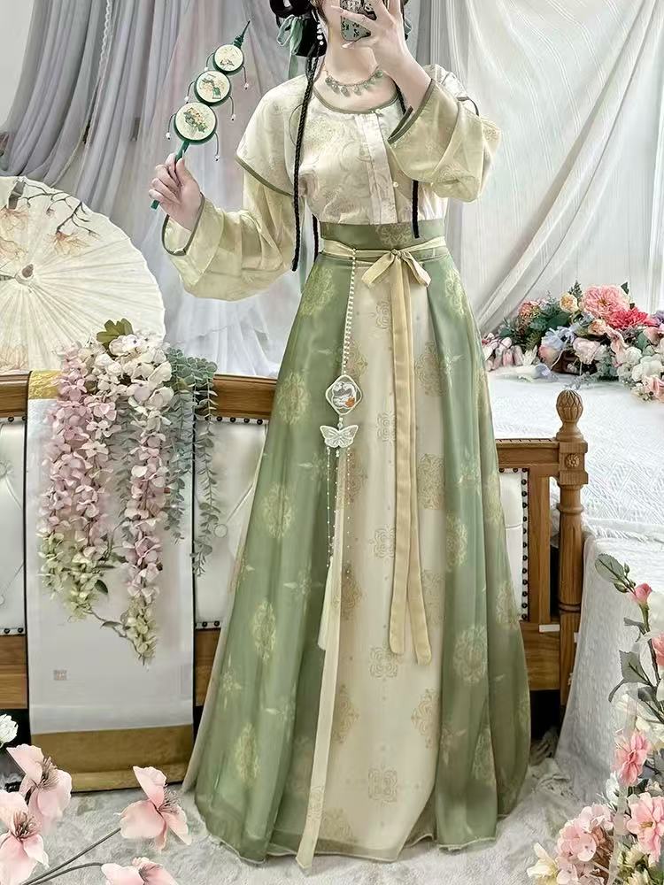 당나라 전갈 한푸 여성 2026 새로운 봄 여름 여덟 깨진 치마 슈퍼 요정 가스 당나라 시스템 의상