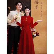 批发新中式订婚礼<b class='q'>服</b>套装裙红色结婚<b class='q'>敬酒</b><b class='q'>服</b>气质复古显瘦<b class='q'>新娘</b>长袖回门<b class='q'>服</b>