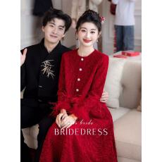 批发红色绝美订婚礼服裙<b class='q'>新款</b>新娘复古中式敬酒服套装冬