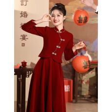 批发<b class='q'>红色</b>旗袍敬酒服新娘2026新款高级感秋冬季套装订婚结婚<b class='q'>小礼服</b>裙女