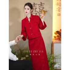 批发<b class='q'>红色</b>敬酒服旗袍新娘小个子订 婚礼服显瘦婚服套装