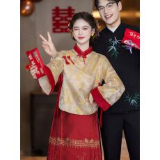 批发新中式旗袍马面裙<b class='q'>敬酒</b>服新娘套装订婚<b class='q'>礼服</b>大码胖mm遮肚回门便装