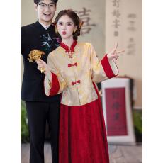 批发新中式红色<b class='q'>孕妇</b><b class='q'>旗袍</b>敬酒服套装<b class='q'>大码</b>胖mm遮肚订婚礼服喜嫁秀禾婚服