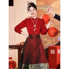 批发红色马面裙<b class='q'>敬酒</b>服新娘改良中式汉服旗袍珍珠婚服订婚<b class='q'>礼服</b>回门套装