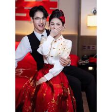 批发新中式长袖马面裙套装婚服订婚<b class='q'>礼服</b>裙回门<b class='q'>敬酒</b>服结婚当天新娘便装