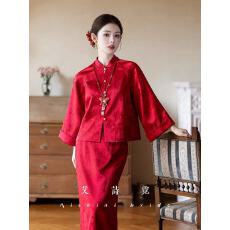 批发红色旗袍<b class='q'>敬酒</b>服新中式订婚<b class='q'>礼服</b>套装女新娘晨袍婚服