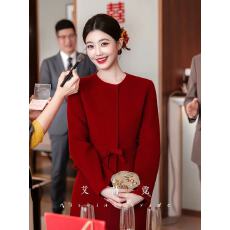 批发新中式红色订<b class='q'>婚礼</b><b class='q'>服</b>羊毛套装新娘<b class='q'>敬酒</b><b class='q'>服</b>呢子两件套