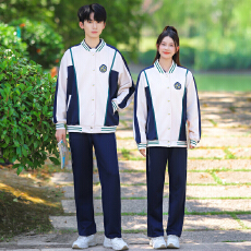 批发初中班服学院风三件套春季拼蓝外套小学高中生运动会校服<b class='q'>短袖</b>套装