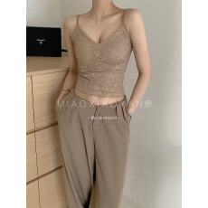 批发法式纯欲蕾丝吊带背心女带胸垫修身显瘦美背内搭外穿打底上衣