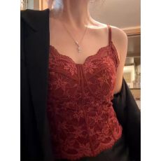 批发法式蕾丝吊带背心2026年新款美背带固定胸垫一体蕾丝上衣