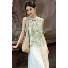 批发新中式无袖马甲女2026夏季薄款<b class='q'>欧根纱</b>重工刺绣盘扣背心气质<b class='q'>上衣</b>