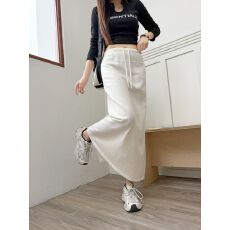 批发YIMOXI高腰<b class='q'>长裙女</b>弹力针织裙抽绳灰色垂感显瘦<b class='q'>拖地</b>裙百搭半身裙