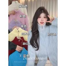 批发韩国东大门双拉链高领毛衣<b class='q'>女</b>款新款秋冬季宽松慵懒短款<b class='q'>针织</b><b class='q'>开衫</b>