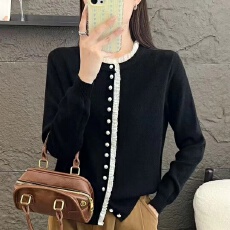 圆领设计针织衫新款大码时尚蕾丝百搭长袖2025花边毛衣外套开衫