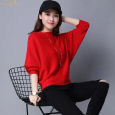批发初秋新款女装蝙蝠袖气质<b class='q'>宽松</b>短款洋气纯色套头毛衣针织打底衫上衣