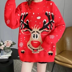 批发圣诞新年红毛衣2025秋冬季新款大码女装<b class='q'>中长款</b>韩版套头打底<b class='q'>针织衫</b>
