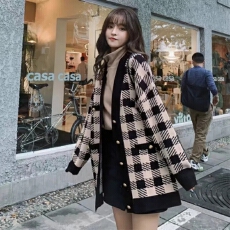 批发官方图 秋冬季新款宽松小香名媛范V领<b class='q'>中长款</b>加厚外穿针织开衫外套