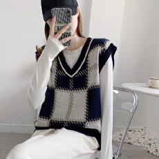 批发韩风chic针织马甲女春<b class='q'>秋</b>毛衣背心2025新款无袖坎肩外搭V领马夹潮