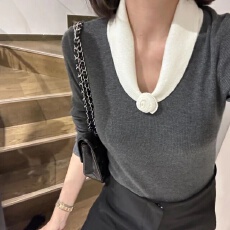 批发小香风撞色V领针织衫<b class='q'>女</b>秋冬2025新款时尚气质修身内搭羊毛<b class='q'>打底衫</b>