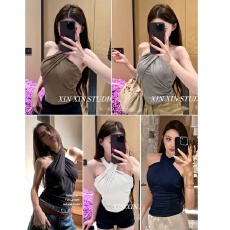 批发早<b class='q'>秋</b>新款纯欲磨毛保暖交叉挂脖背心修身显瘦女固定带胸垫上衣