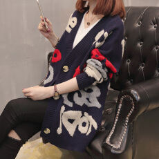 批发实拍<b class='q'>中长款</b>宽松韩版针织字母开衫女2025新款<b class='q'>中长款</b>慵懒风毛衣外套