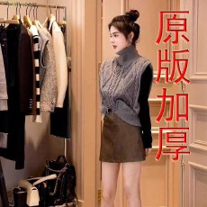 批发韩国东大门双面马甲毛衣女秋冬装立领麻花针织背心法式独特别致上